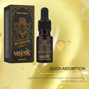 Detalle de aceite de masaje para hombres de rápida absorción con textura dorada