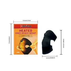 Heated knee brace wrap with adjustable temperature settings for joint pain relief and comfort.