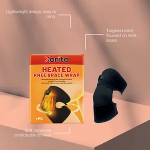 Detail view of Xorita heated knee brace wrap featuring adjustable heat settings and soft fabric.