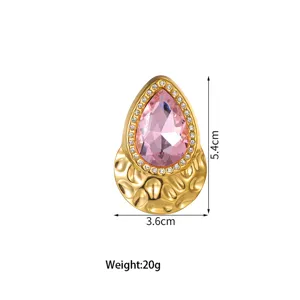 Detailed view of pink water-drop zircon brooch with dimensions and weight info