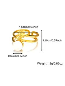 Detaillierte Maßansicht eines minimalistischen goldenen Edelstahlrings mit Perle