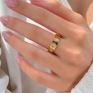 Edelstahl Herz Strass Ring Mode Eingelegter Herzförmiger Bandring Für Damen Herren Hochwertiger Polierter Schmuck