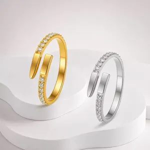 Elegant minimalist stainless steel studded open rings in gold and silver finishes