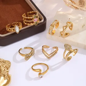 Anello Aperto Minimalista In Acciaio Inossidabile Da Donna Placcato Oro Geometrico Strass Regolabile Gioiello Da Dito Di Moda Regalo
