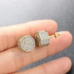 Close-up of hip-hop men's stud earrings with micro-paved sparkling zircon details