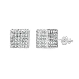 Men's hip-hop square stud earrings with micro-pave cubic zirconia and screw back