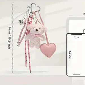 Plush Bear Keychain Cute Bag Hanging Ornament With Heart Pearl Bow Pendant Fluffy Animal Toy Bag Charm For Women