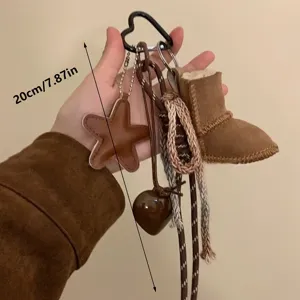 Portachiavi mini stivale da neve marrone grazioso ciondolo a stella accessorio borsa chic.