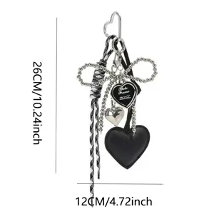 Heart Beaded Bow Keychain DIY Car Key Bag Charm Plastic Resin Pendant Fashion Accessories For Women Daily Gift