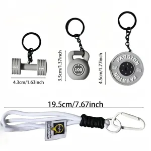 Fitness keychain set dumbbell kettlebell weight plate keychain with lanyard size specs