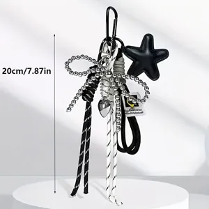 Ciondolo per Borsa con Fiocco di Perline Cuore Stella Y2K Carino Portachiavi in Pelle PU Accessorio Decorativo per Borsetta