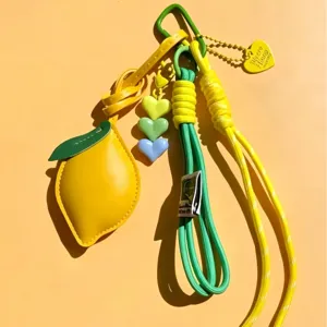 Zitronen Taschenanhänger PU Leder Schlüsselanhänger süßer Rucksack Anhänger gelb grün Accessoire