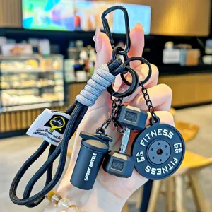 INS Style Fitness Sports Keychain Bag Charm Soft Rubber Dumbbell Pendant Key Ring Accessories For Women Men