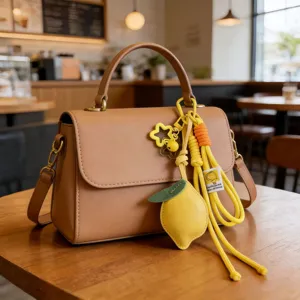 PU-Ledertasche mit niedlichem Zitronen-Anhänger und Glocken-Charme, stilvolle Damen-Umhängetasche.