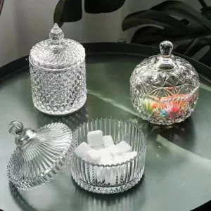 Kristallglas Bonbondose mit Deckel, vintage klarer Vorratsbehälter für Zuhause Kaffee.