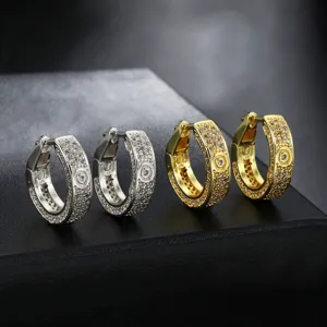 Iced out cubic zirconia hoop earrings men women hip hop geometric pave crystal detail product