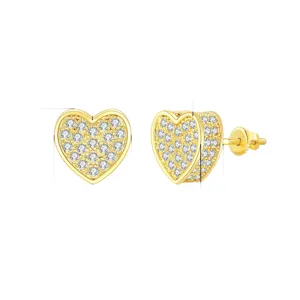 Pendientes de botón de corazón pavé para hombre y mujer, joyas hip hop doradas con circón
