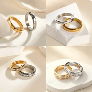 Drehbarer Spinnerring Zur Linderung Von Angstzuständen 304 Edelstahl Strass Eingelegter Bandring Mode Unisex Stressabbau Schmuck Fingerring