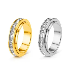 Eleganter Spinner-Ring aus Edelstahl mit klaren CZ-Steinen in Gold und Silberoptik