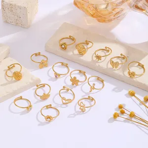 18 Karat Vergoldeter Edelstahl Offener Ring Für Damen Minimalistisch Verstellbarer Strass Blume Schmetterling Herz Schlange Fingerring Schmuck