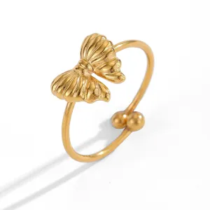 Eleganter 18 Karat Gold Schmetterling Ring verstellbar im minimalistischen Design für Damen