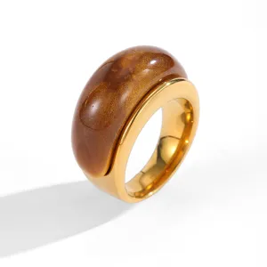 Vintage Edelstahlring mit einem gewölbtem Bernstein-Edelstein im Maillard-Stil
