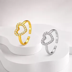Elegante verstellbare Herzringe in Gold und Silber mit funkelnden Kristallen verziert