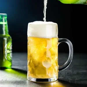 Großer 1L Glas Bierkrug mit Henkel schwerer genoppter Bierhumpen für Haus Bar Party