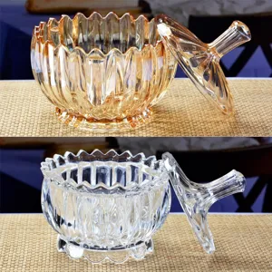 Glas Lotusschale mit Deckel, dekoratives Bonbonglas und praktischer Snackbehälter für Küche.