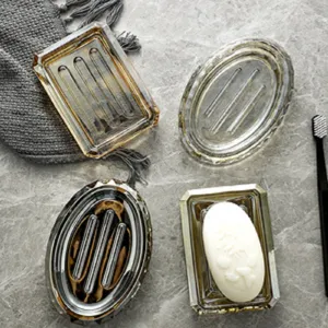 Creative Clear Glass Soap Dish For Bathroom Hotel Thickened Rectangular Oval Soap Holder Nordic Minimalist Bathroom Storage Dish