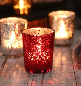 Mercury glass candle holder for home decor, romantic colored votive candle cup for table.