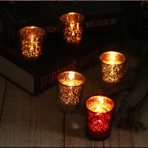 Mercury glass votive candle holders set, vintage tealight candle cups for home decor.