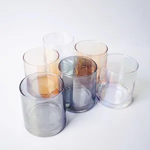 Colorful glass cups for DIY scented candles, multi-color gradient design, set of multiple cups.