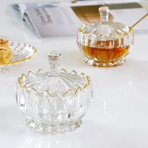 Klares Glas Lotus Vorratsglas mit Deckel, elegante goldene Zierde Bonbonschale fur Kuche