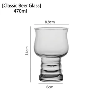 Vaso de cerveza clásico de 470 ml con forma de tulipán y dimensiones detalladas marcadas