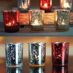 Handcrafted mercury glass candle holder set for romantic home decor and aromatherapy candles.