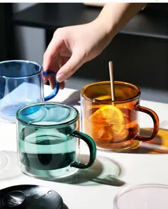 Double wall glass mug colorful heat resistant borosilicate coffee milk cup office desktop main