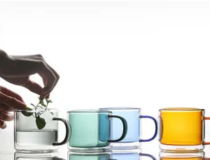 Double wall glass coffee mug, heat resistant colored borosilicate glass tea cup for office.