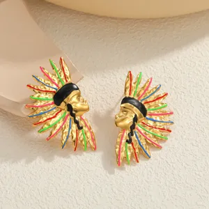 Overdreven Roestvrij Stalen Indiaans Opperhoofdhof Oorknopjes Voor Vrouwen Veelkleurig Email 18K Verguld Etnische Mode Sieraden