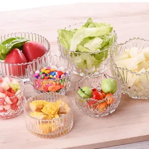 Klare Glasschalen Set für Kristallreinigung, dekorative Obstbehälter mit strukturiertem Rand.
