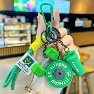 Green fitness keychain bag pendant dumbbell shaker bottle stylish accessory gift for gym lovers