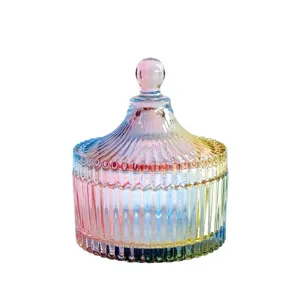 Bunte Regenbogen Kristallglas Bonboniere mit Deckel fur elegante Haushaltsaufbewahrung.