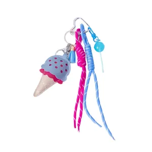 Portachiavi gelato in pelle PU con corde colorate e ciondolo per borsa da 25 cm.