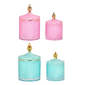 Set di barattoli per caramelle in vetro colorato di lusso con coperchi e motivi a rombi
