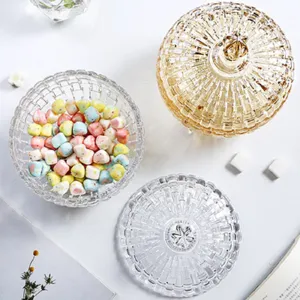 Bonbonnière en verre cristal européen avec couvercle, pot de stockage transparent pour fruits.