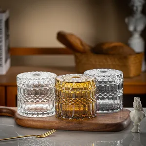 Nordic luxury glass storage jar toothpick holder creative diamond pattern home organizer container