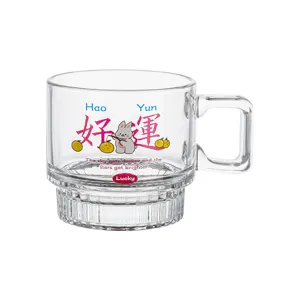 Klarer Kaffeetasse Glas Becher mit Henkel süß Hase Druck transparent Milch Teetasse