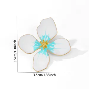 Detaillierte Größenillustration der 3,5 cm großen, türkis-weißen Blumenbrosche