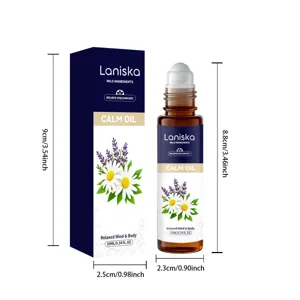 Dimensions détaillées du flacon roller d'huile essentielle de lavande Laniska et sa boîte