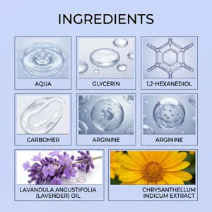 Liste complète des ingrédients naturels de l'huile de lavande pour le soin de la peau.